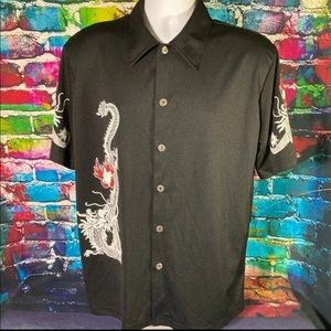Wooden Dog Chinese Dragon Button Front Shirt Men’s M